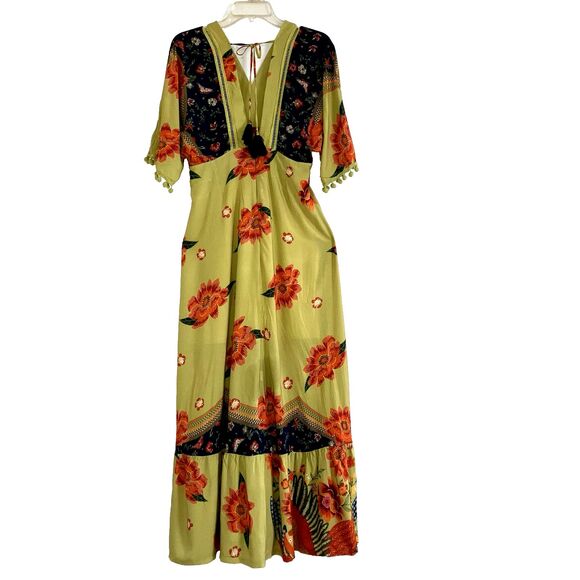 ARTECOR MODA BRAZIL M Colorful Keyhole Cut-Out Bohemian Long Dress Birds Parrots - Picture 4 of 6